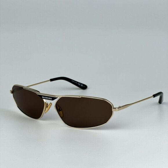 NEW Balenciaga BB0245S 003 Gold Brown Geometric Unisex Sunglasses BB 0245S